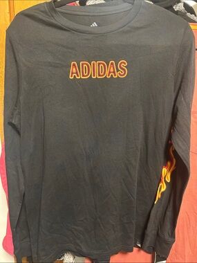 adidas Black Long Sleeve Shirt with Red and Orange Logo